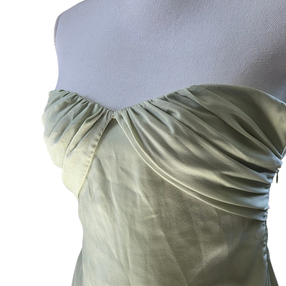 Princess Polly Irena Sage Green Strapless Mini Dress Draped Bust Satin Size US 4